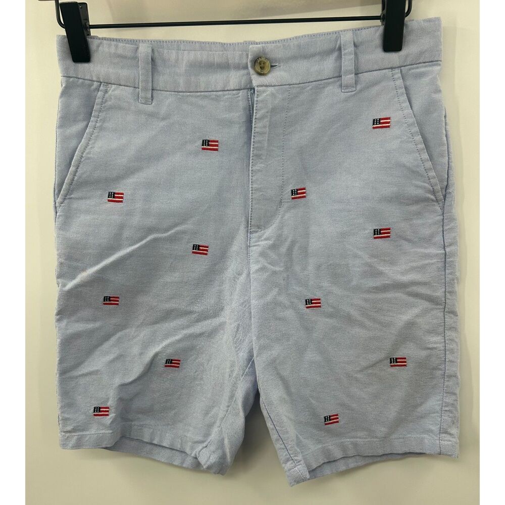 Janie Jack Blue Chambray Embroidered Flag Oxford Shorts Boys Size 12